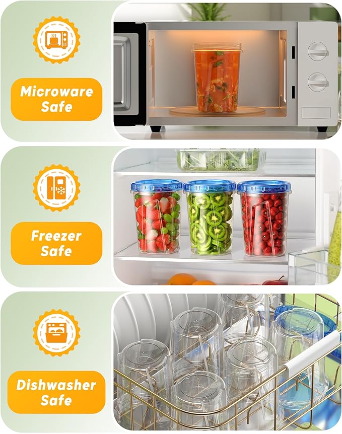 6 Pack-34 oz Freezer Storage Containers, Plastic Food Storage Containers