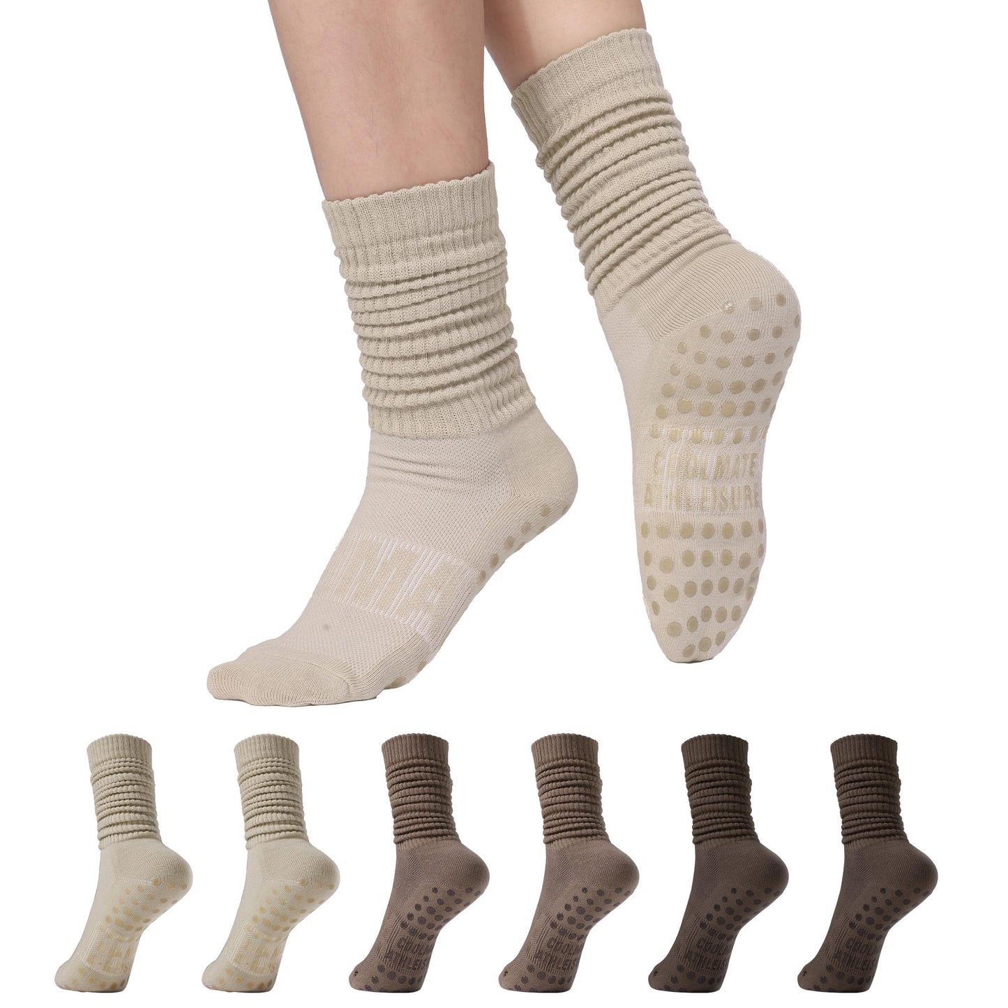 CoolMate Pilates Socks with Grips for Women, Yoga Socks, Crew Non Slip Women for Workout, Barre, Pilates Gifts