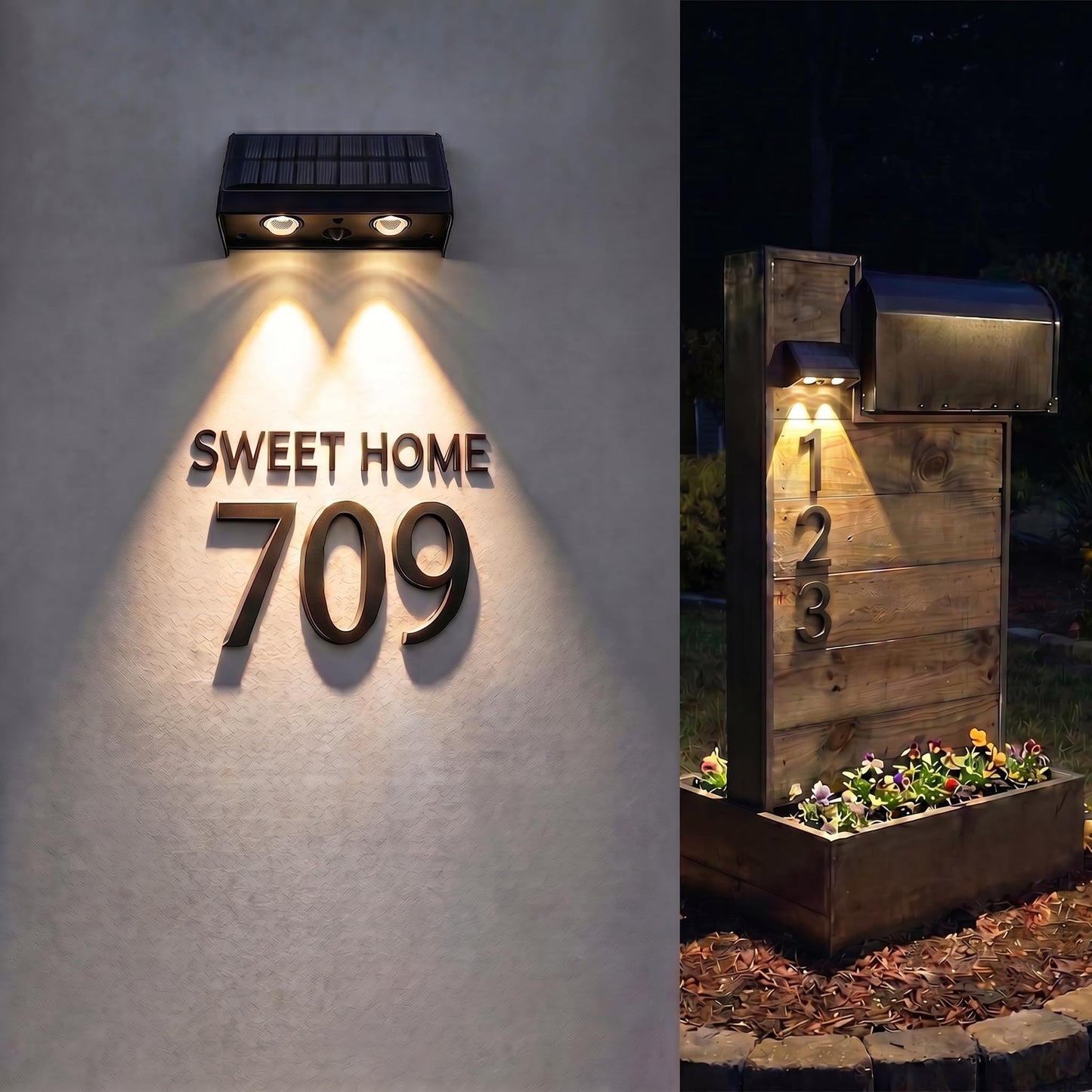 XmnSoly Solar Lights Outdoor 3000K Warm White Downlights LED Dusk to Dawn Waterproof Solar Light for Fence, Wall, Address, Mailbox, House Number, Sign(2 Pack)