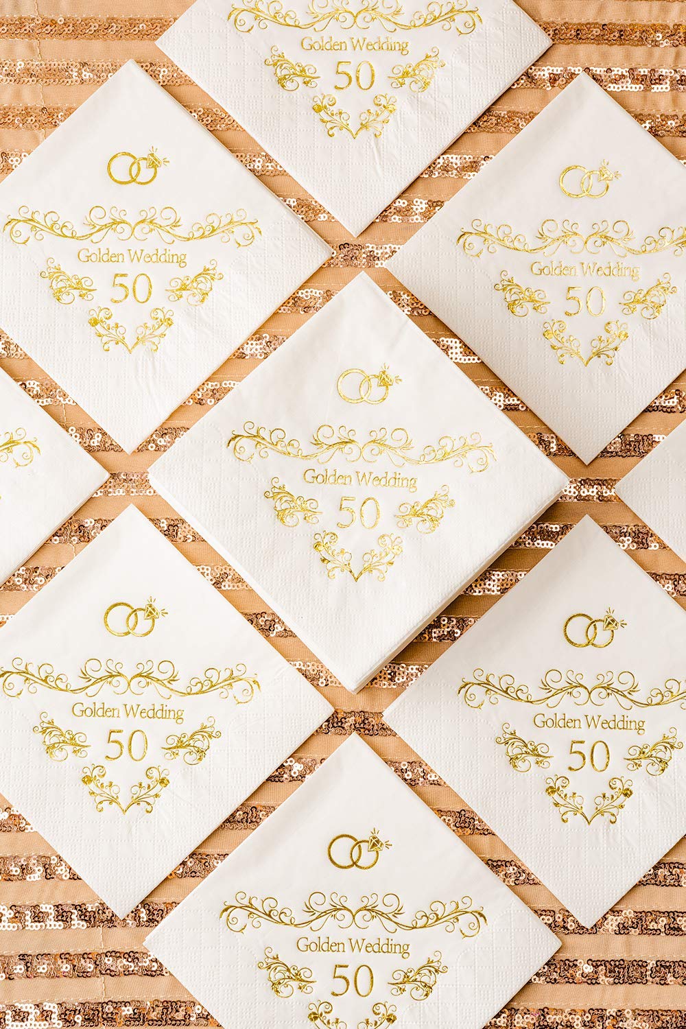 Crisky 50th Anniversaray Napkins, Gold Foil Text, 50th Anniversary Party Decorations 50 Pcs, 3-ply