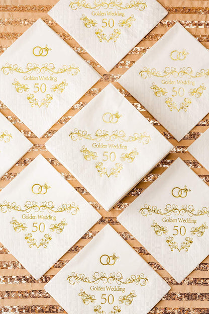 Crisky 50th Anniversaray Napkins, Gold Foil Text, 50th Anniversary Party Decorations 50 Pcs, 3-ply