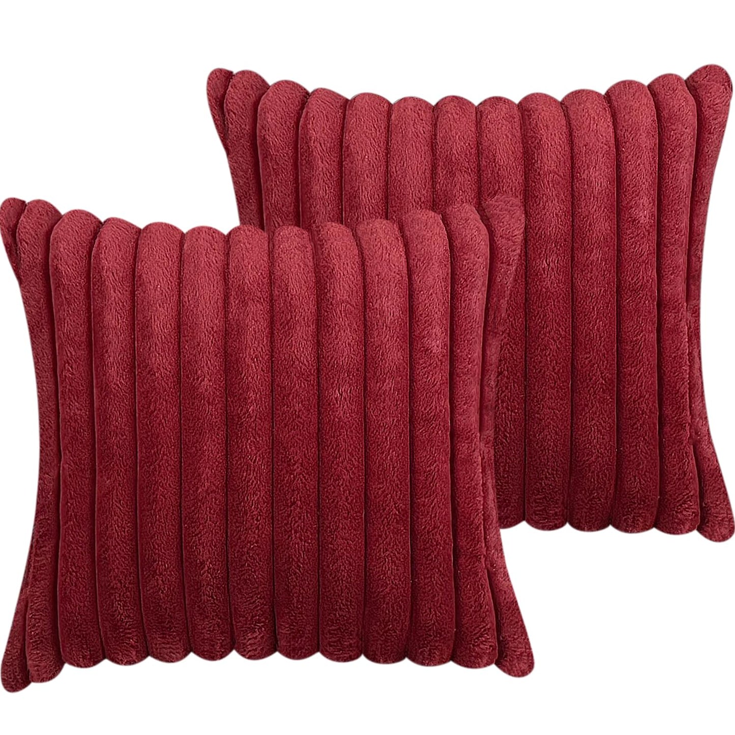18x18 Throw Pillow Covers Set of 2, Decorative Faux Fur Covers for Bed, Couch Soft Fluffy Pillow Cover with Velvet Back for Living Room, Neutral Home Décor Accent for Sofa - Wine Red