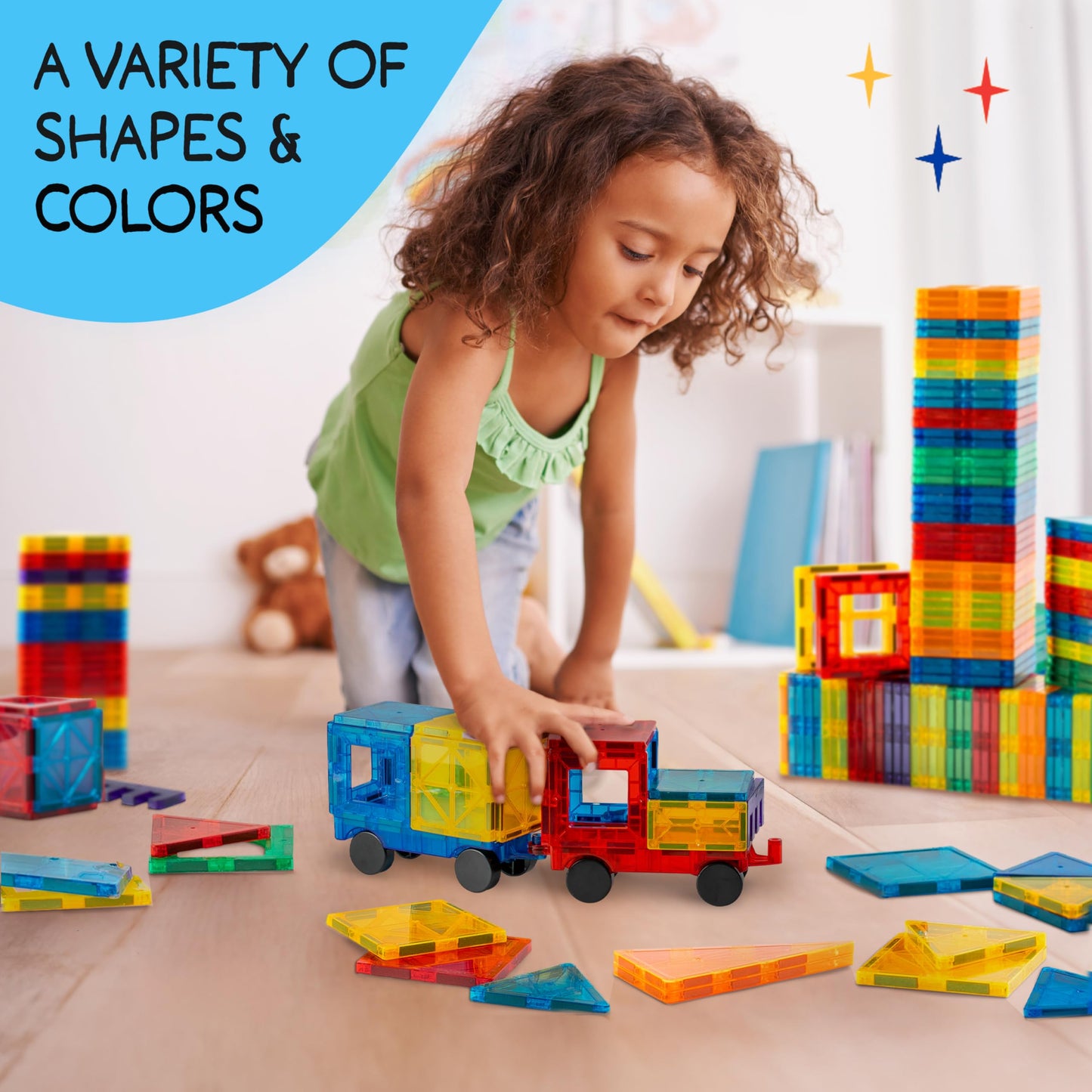 Magnetic Tiles 125 PCS (XL SET), Magnetic Tiles for Kids, Toy for 3 4 5 6 7 8 Year Old Boys & Girls, Large Building Set, Great Gift for Kids Aged 3-8, Gift Box, + Bonus Zippered Carrying CASE