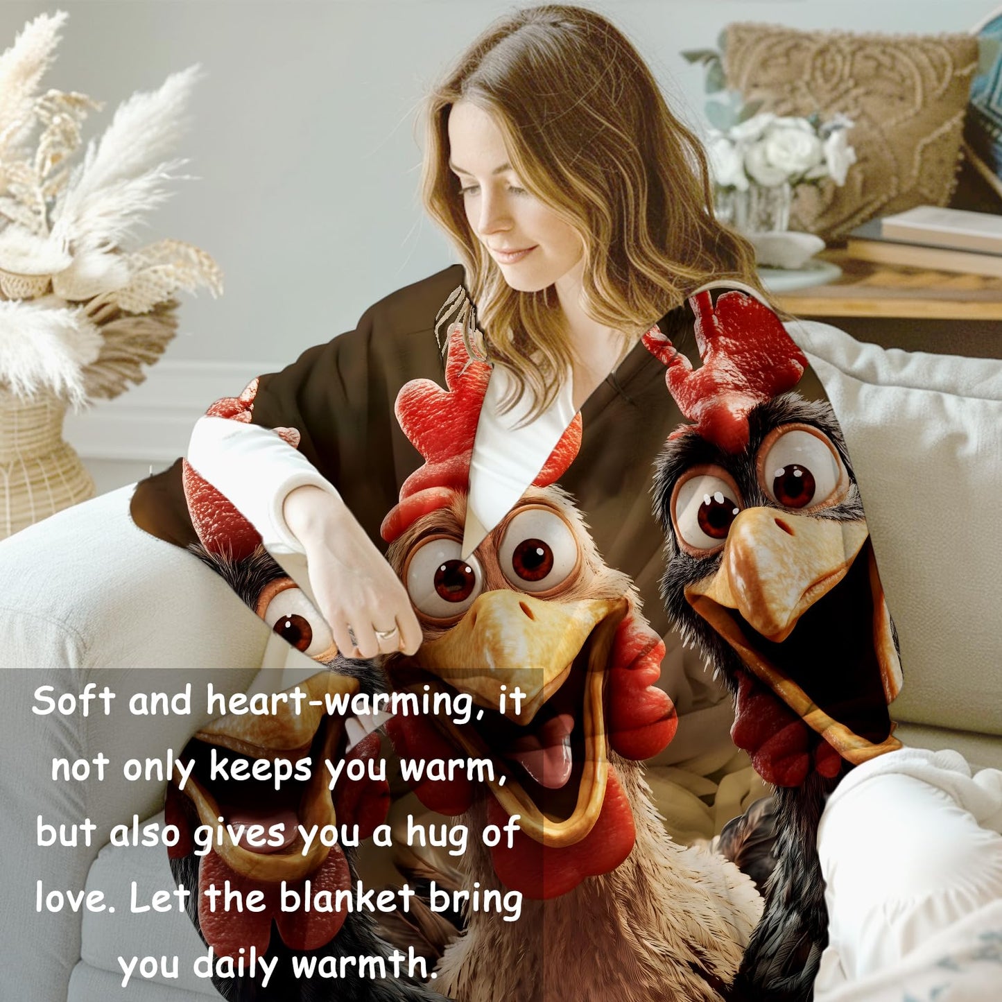 VANZEV Chickens Blanket Gifts for Women, Cartoon Three Cheerful Chickens Flannel Blanket, Soft Warm Lightweight Throw Blankets for Bed Couch Home Travel Decor 50" x 60"