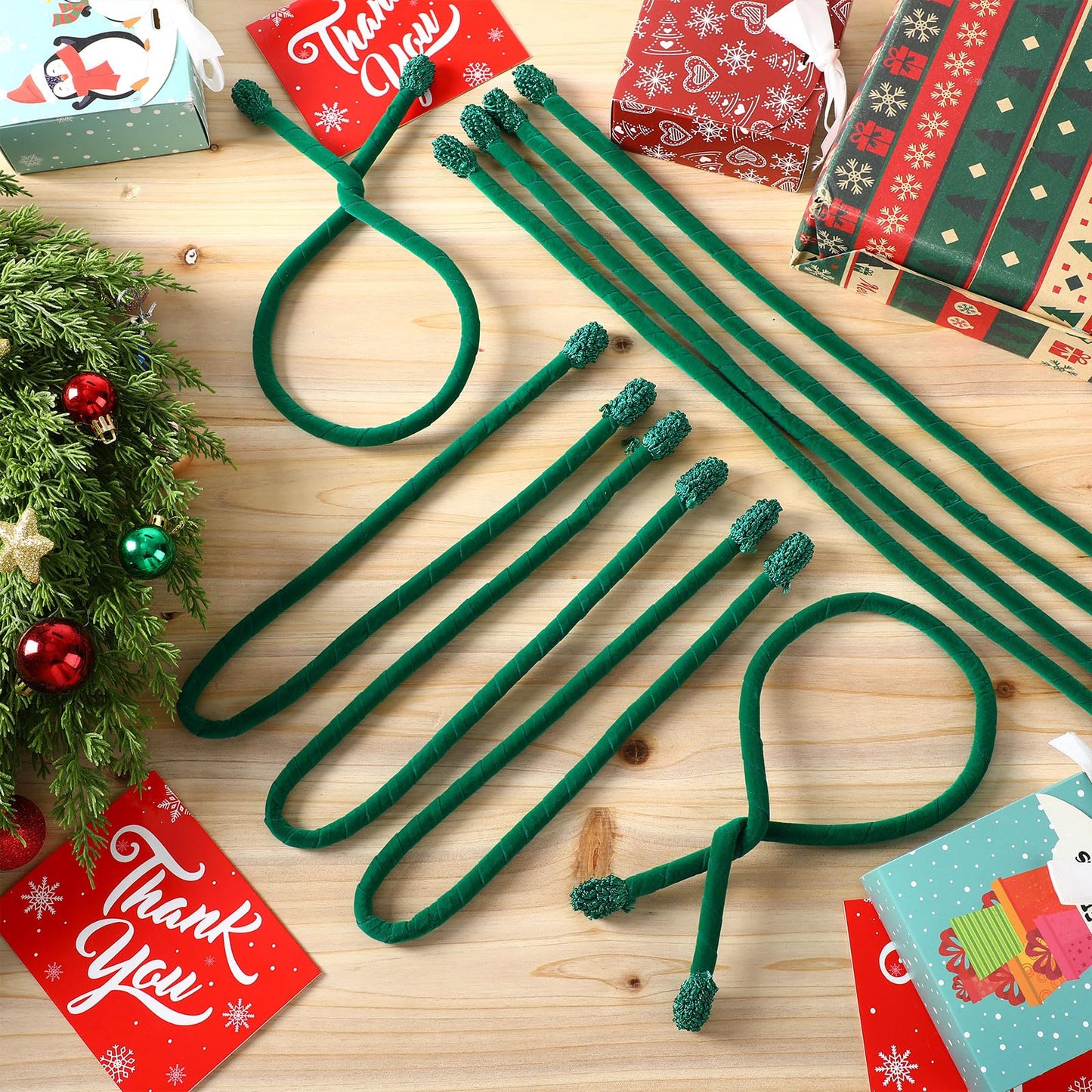 Zhengmy 16 Pcs 25 Inches Christmas Velvet Garland Ties Christmas Decorative Twist Ties for Banister Reusable and Flexible Twist for Xmas Home Decorations Holiday Craft Wrapping(Green)