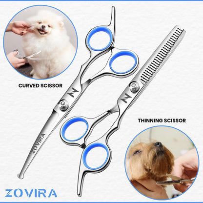Dog Grooming Scissors Set, Pet Cat Hair Cutting Trimming Scissors - Straight with Leather Pouch – Stainless Steel (Pet Scissor Set)