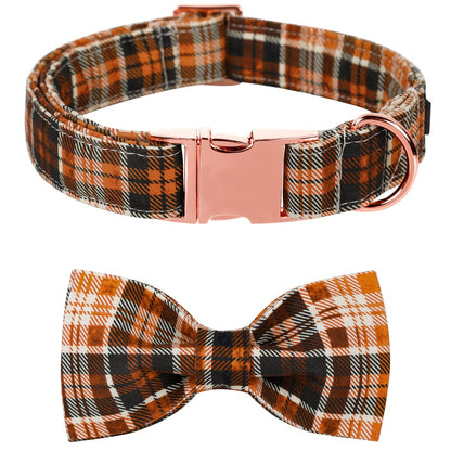Lionet Paws Halloween Dog Collar with Bowtie - Cute Cotton Adjustable Fall Bowtie Dog Collar with Metal Buckle for Small Medium Large Dog Girl Boy Gift, S, Neck 10-16in