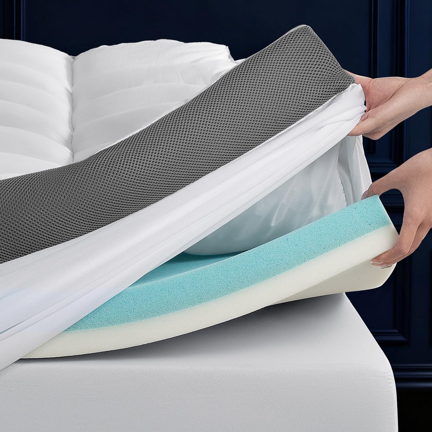 LIANLAM 5 Inch Dual Layer Memory Foam Mattress Topper - 2.5 Inch 1500GSM Fluffy Soft Pillow Top Mattress Cover and 2.5 Inch Cooling Gel Memory Foam for Back Pain Relief (Twin XL, 39"x80")