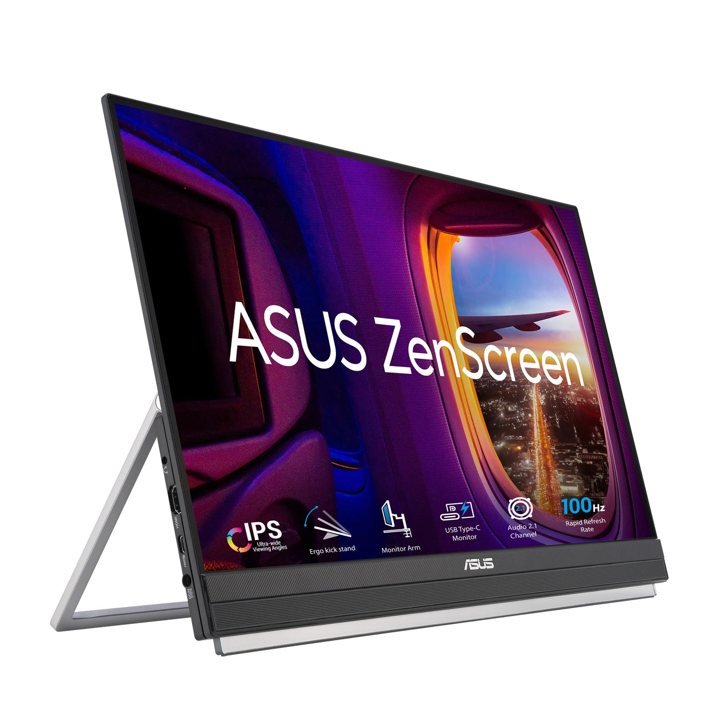 ASUS ZenScreen 16” Portable USB Monitor (MB169CK) - Full HD, IPS, Dual USB-C, Mini-HDMI, Eye Care, Flicker Free, Blue Light Filter, Anti-Glare Surface, 360° Kickstand, 3 yr Warranty
