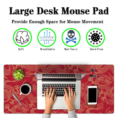 Samgula Keyboard Pad Red, Gaming Mousepad Desk Pad Big Mouse Pads Desk Decor for Men, 900X400 Mouse Pad Waterproof Non-Slip Rubber Base, 35.4 X 15.7 inch for Work/Game/Office/Home Chinese Dragon