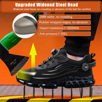 OBIDER Safety Trainers, Safety Shoes Men Women, Comfortable Lightweight Work Shoes, Upgraded Swivel Buckle Shoelaces, Non Slip Work Trainers with Air Cushion Black