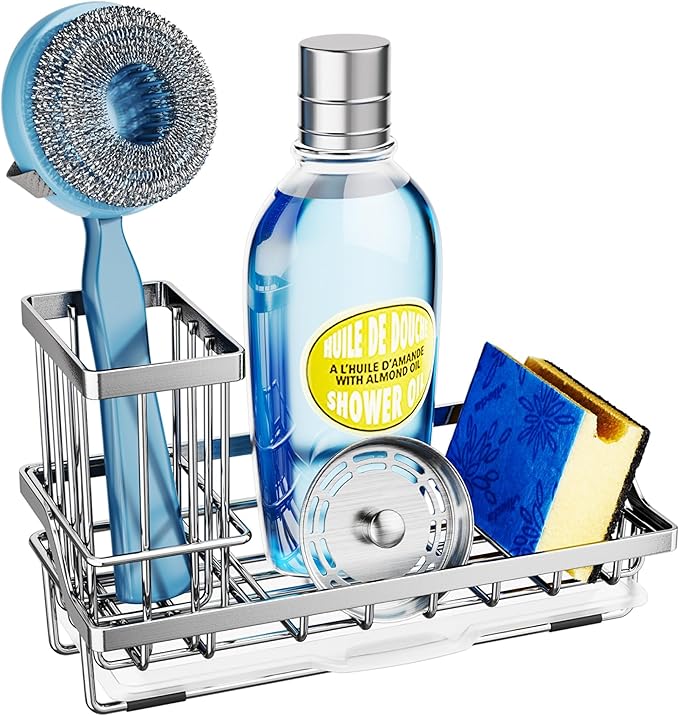 SWTYMIKI Kitchen Sink Caddy Sponge Holder, Kitchen Sink Organzier and Storage