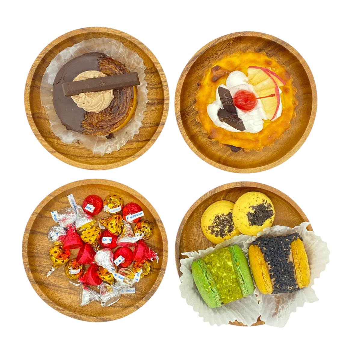WRIGHTMART Acacia Wooden Plates Set of 4 – 6” Round, 1 Inch Thick Solid Wood Dessert, Snack & Side Plates, Handcrafted Natural Tableware for Appetizers, Bread, Small Portions