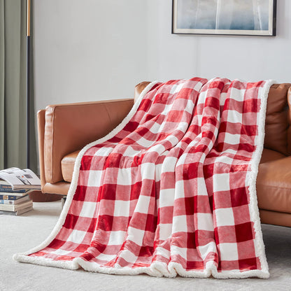 Touchat Sherpa Red and White Buffalo Plaid Christmas Twin Blanket 60" X 70", Fuzzy Fluffy Soft Cozy Blankets, Fleece Flannel Plush Microfiber Throw for Couch Bed Sofa (Red and White)