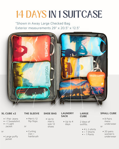 Packing Cubes for Travel-Extra Large Luggage Organizers 7 Piece Set-Ultralight, Expandable/Compression Bags for Clothes by TRIPPED Travel Gear (National Parks)