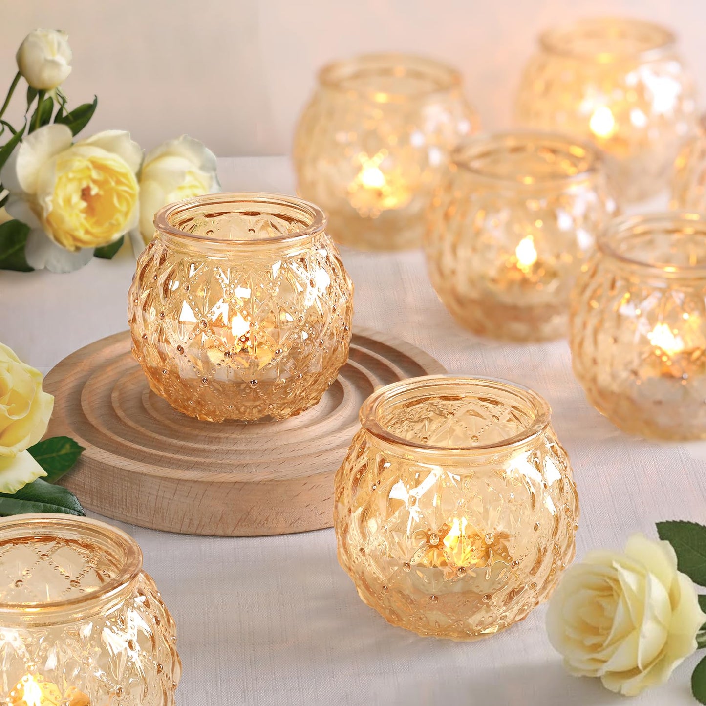 DARJEN Gold Votive Candle Holder Set of 20, Upgraded Size Tea Light Candle Holder Glass for Wedding Table Centerpieces, Elegant Candle Holder for Party, Proposals and Wedding Shower
