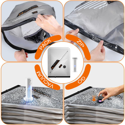 Travel Vacuum Bags with Cordless Electric Pump, GZOKMOG 12 Pack Space Saver Storage Bags, Vacuum Seal Bags for Clothing, Compression Packing Cubes for Luggage Suitcase