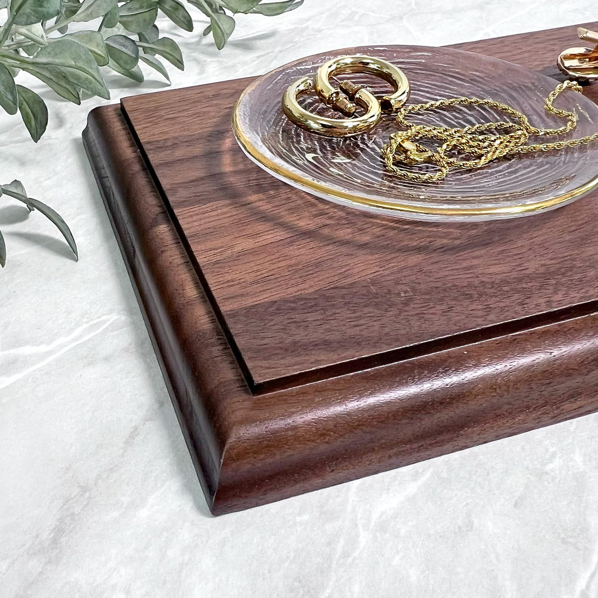 Plymor Solid Walnut Rectangular Wood Display Base with Ogee Edge, 10.75" W x 6.125" D x 0.75" H