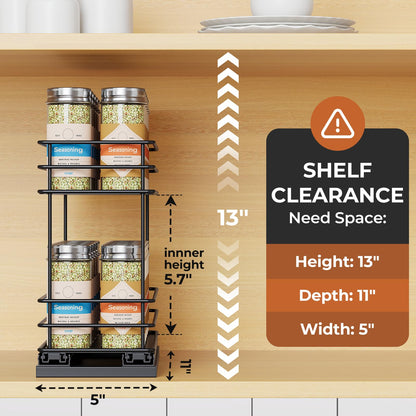 Pull Out Spice Rack Organizer for Cabinet, Slide Out Spice Racks, Easy to Install, 2.1''Wx10.35''Dx8.26''H, 3 Drawers 2 Tiers(Black)