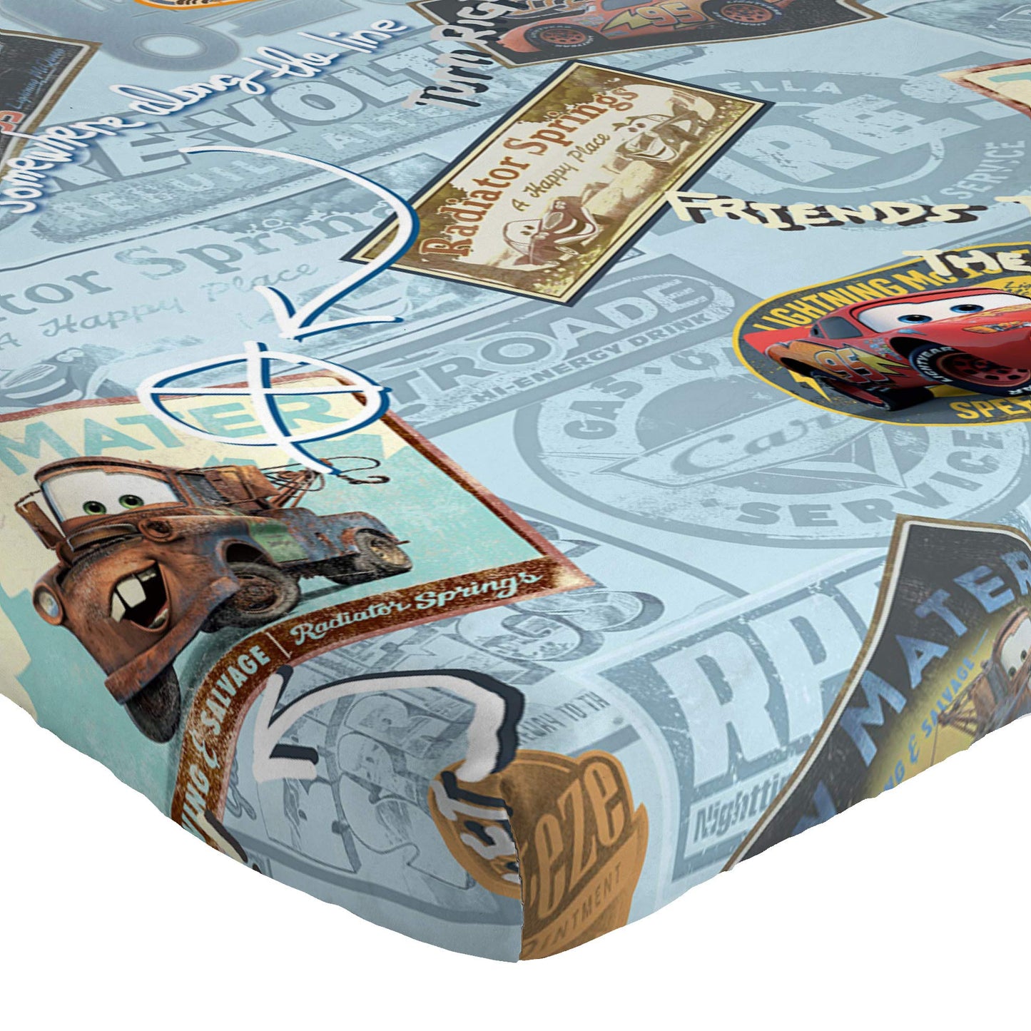 Jay Franco Disney Pixar Cars Lightning McQueen Twin Sheet Set - 3 Piece Kids Race Car Bedding, Super Soft Microfiber, Deep Pocket, Machine Washable, Fade Resistant, Blue (Official Disney Product)