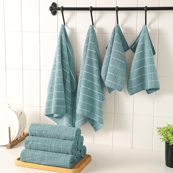 Microfiber Kitchen Towels and Dishcloths Set, 26 X 18 Inch and 12 X 12 Inch