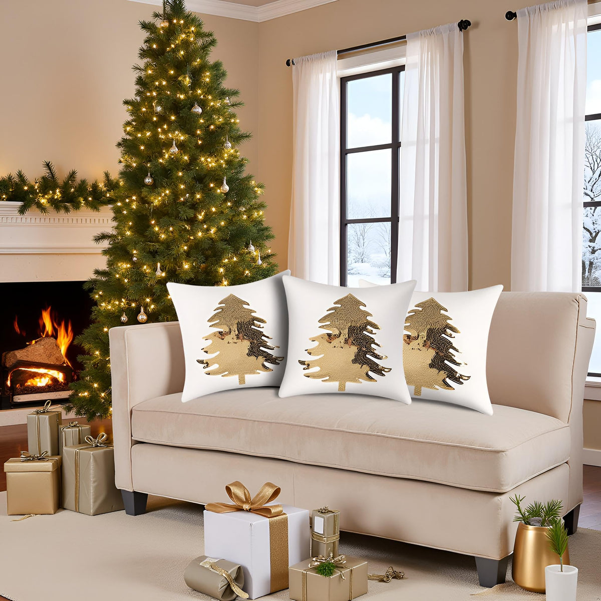 Tosleo Christmas Pillowcases 18 x 18 inch Set of 2 White Xmas Tree Sequins Throw Pillow Cover Christmas Pillow case Party Decorations Winter Holiday Cushion Cases