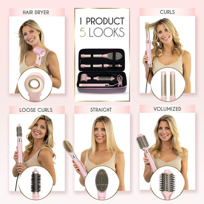 ELLA BELLA® 6 in 1 Professional Hot Air Styler • Powerful Hair Dryer & Straightener Set • Styling Without Heat Damage • Fast Drying Curling Volumizing Straightening • Includes Protective Travel Case