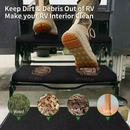 RVGUARD 3 Pack RV Step Rugs 23 Inch RV Step Covers Camper Stair Rugs for Radius Steps (Black)