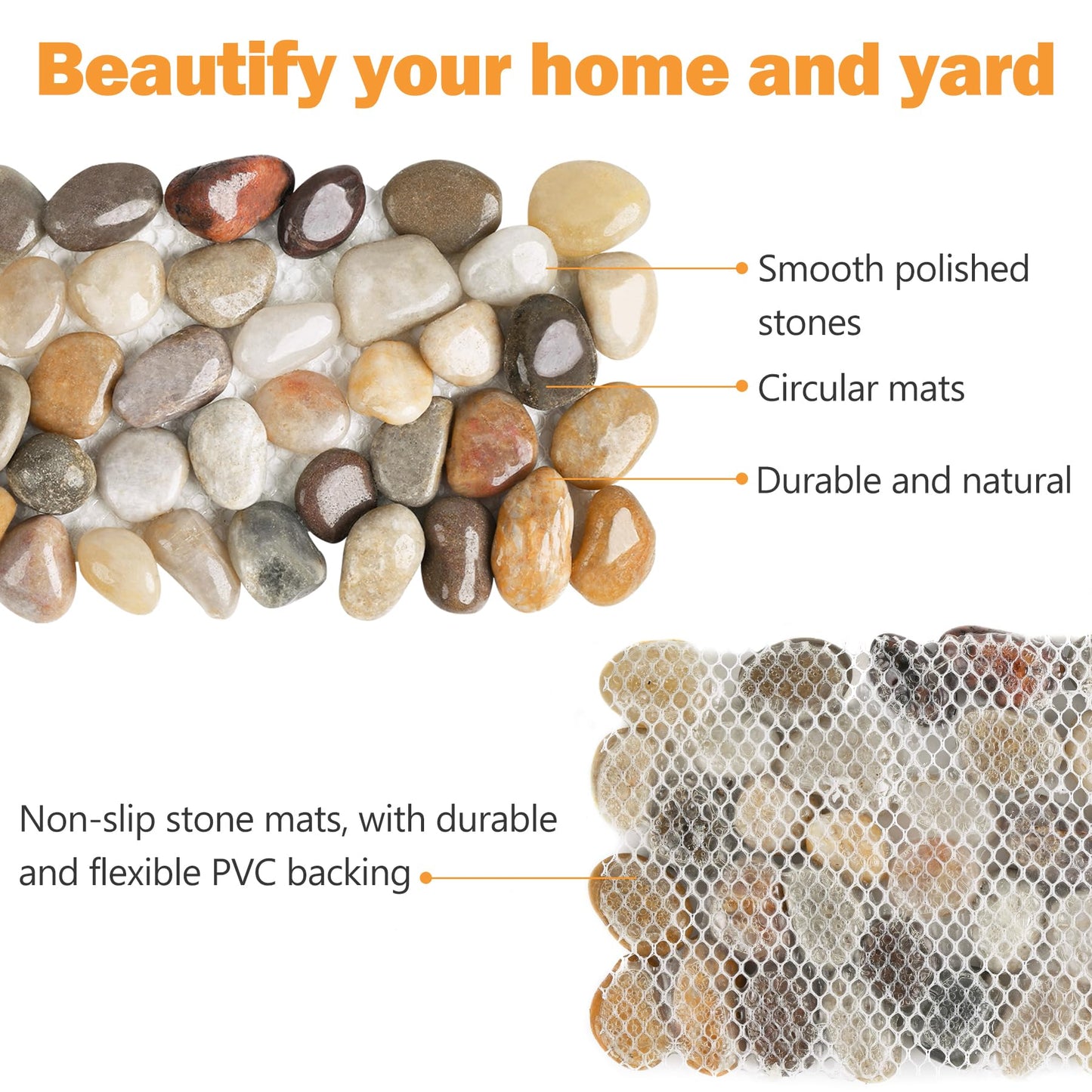 River Rock Stepping Stones Outdoor for Garden Walkway, 6 Pcs 12" L x 4" W Rectangle Shape Paver Step Stones Polished Pebble River Stone Mat for Yard Lawn Patio Pathway Walk Way - Multi-Color