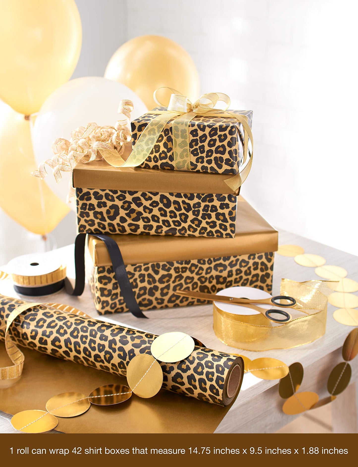 American Greetings Reversible Wrapping Paper Jumbo Roll, Leopard and Gold (1 Roll, 175 sq. ft.)