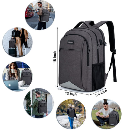 Lumesner Business Laptop Backpack with USB Charging Port; 17.3 Inch Anti Theft Travel Backpack for Men/Women; Water Resistant Computer Rucksack for School/Work/Travel