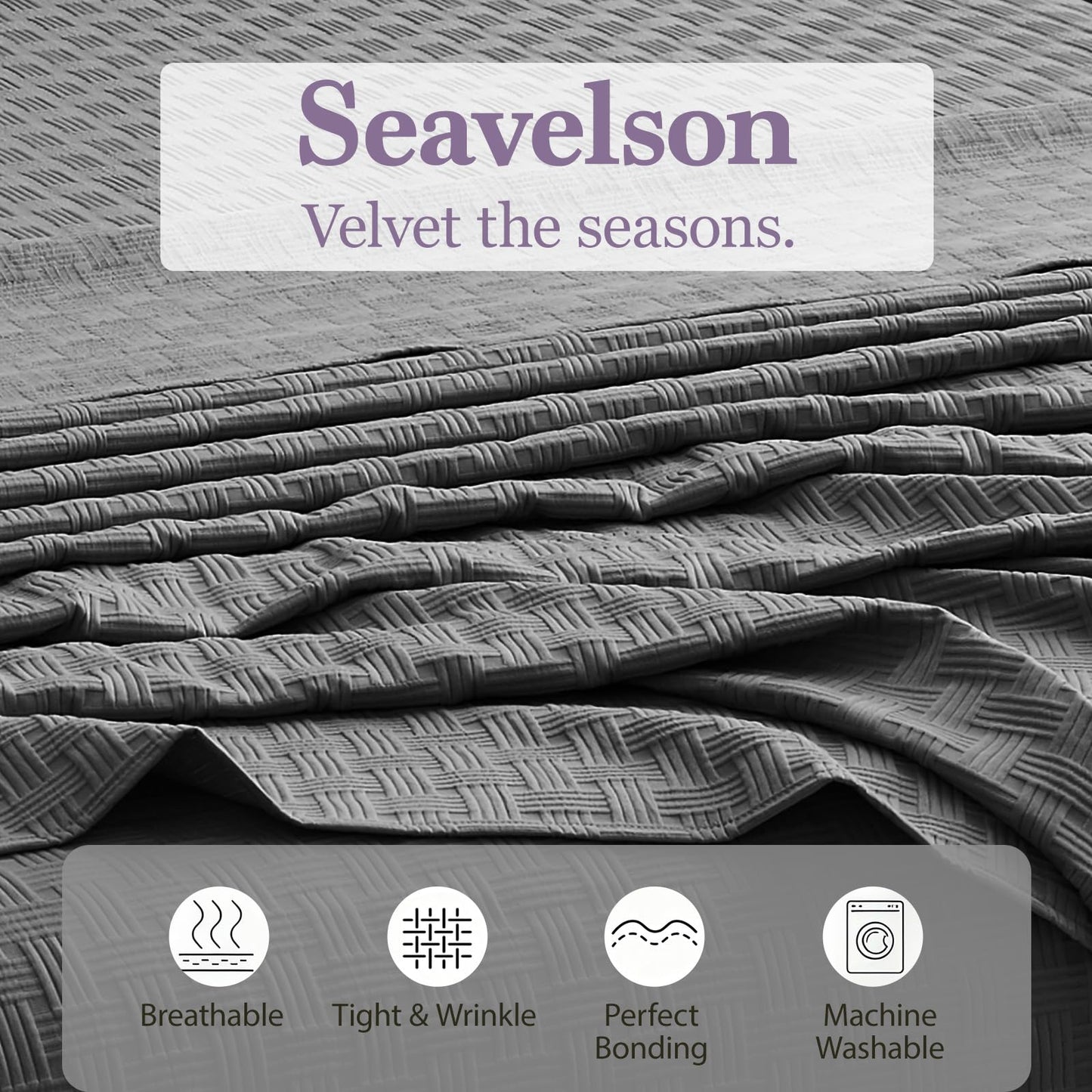 Seavelson Woven Grid Soft King Size Sheet Set - Comfortable & Breathable 4 Piece Bed Sheets with 1 Fitted Sheet,1 Flat Sheet & 2 Pillowcases - Deep Pocket Up to 18 Inches (Dark Grey)