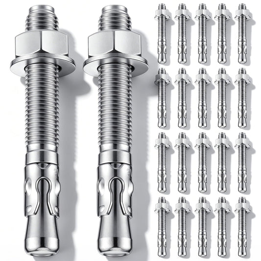 Moxweyeni 20 Pcs 3/4" x 5-1/2" Heavy Duty Wedge Anchors Zinc Plated with Nuts and Washers, Concrete Anchors for Concrete and Cement for Construction Industrial DIY