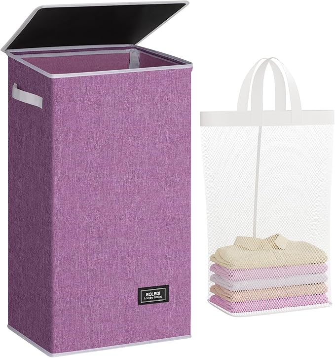 SOLEDI Laundry Hamper with Lid 100L Large & Tall Collapsible Laundry Basket