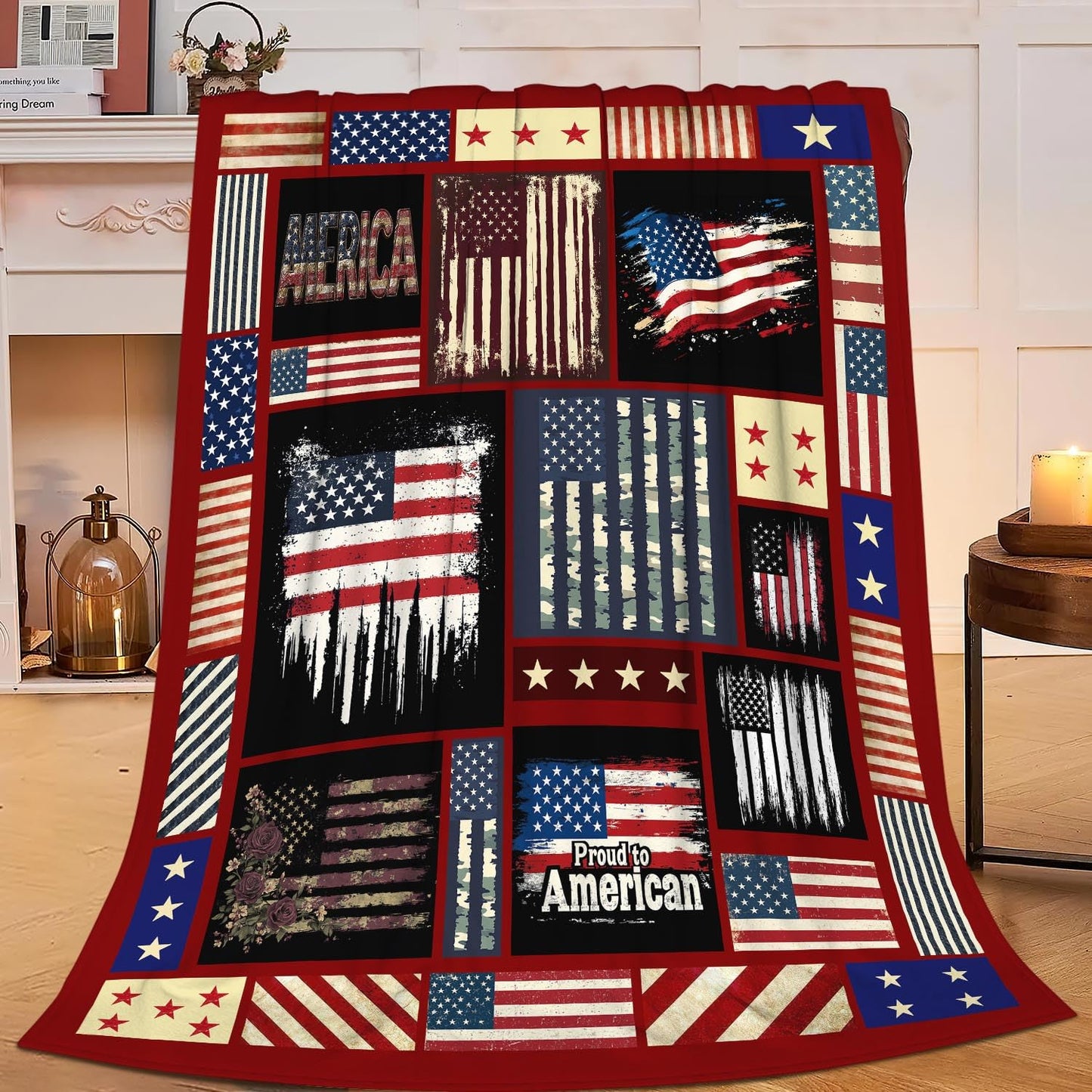 Veteran Blanket American Flag Throw Blanket Veterans Day Gifts for Men Women Adults Super Soft Cozy Plush Fluffy Fuzzy Fleece Blanket Home Decor 60''X80''