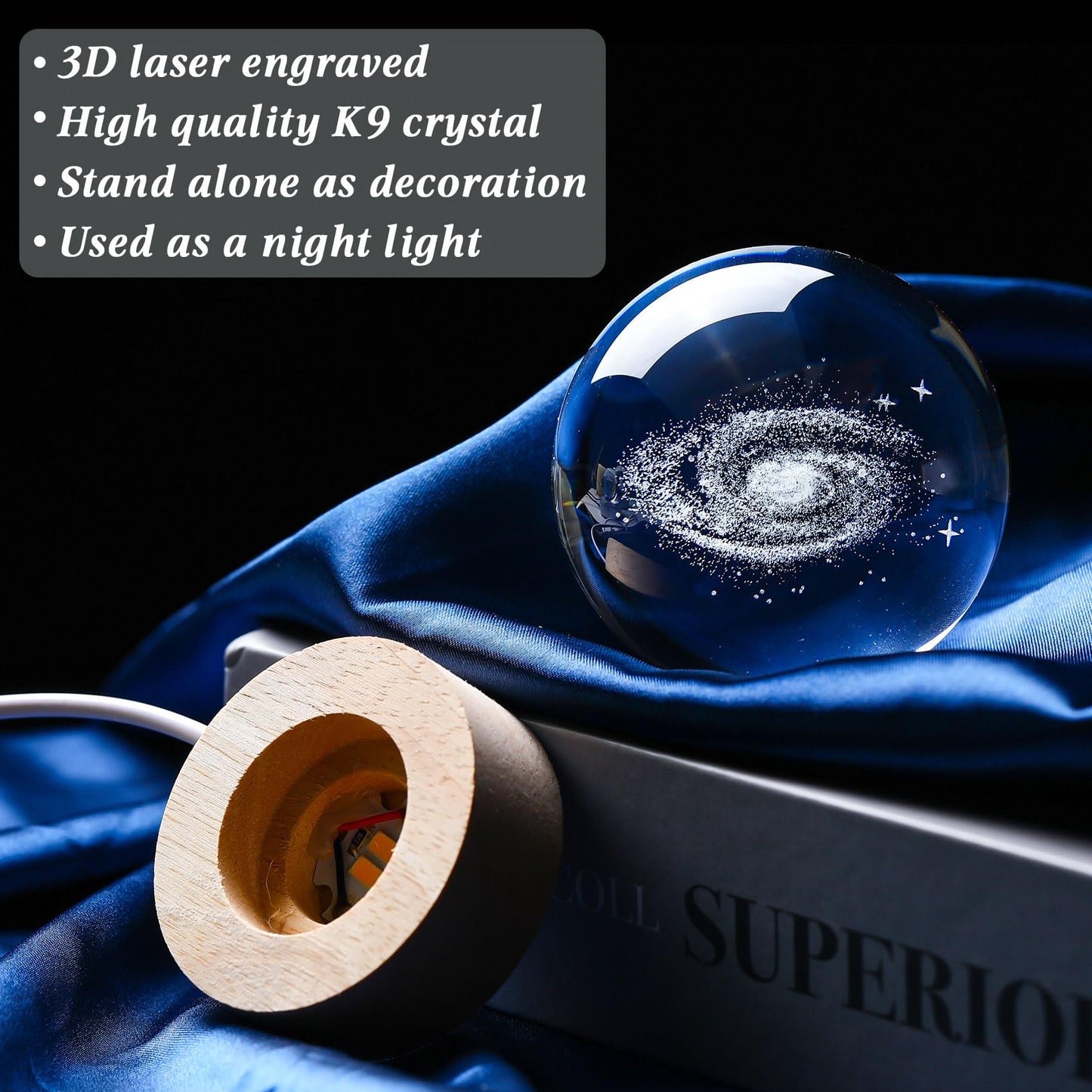 Movdyka 3D Crystal Galaxy Ball Space Decor Lamp Science Astronomy Gifts for Kids, Laser Engraved Galaxy Model Universe Night Light Gift Idea for Graduation Mothers Day Christmas