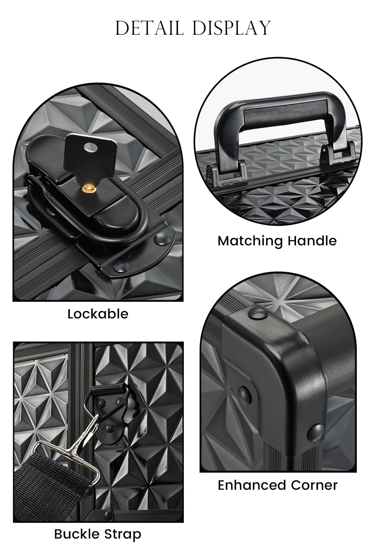 Joligrace Large Makeup Case Makeup Organiser Box Vanity Case Lockable Cosmetic Cases 4 Trays with Shoulder Strap Clasp, Black