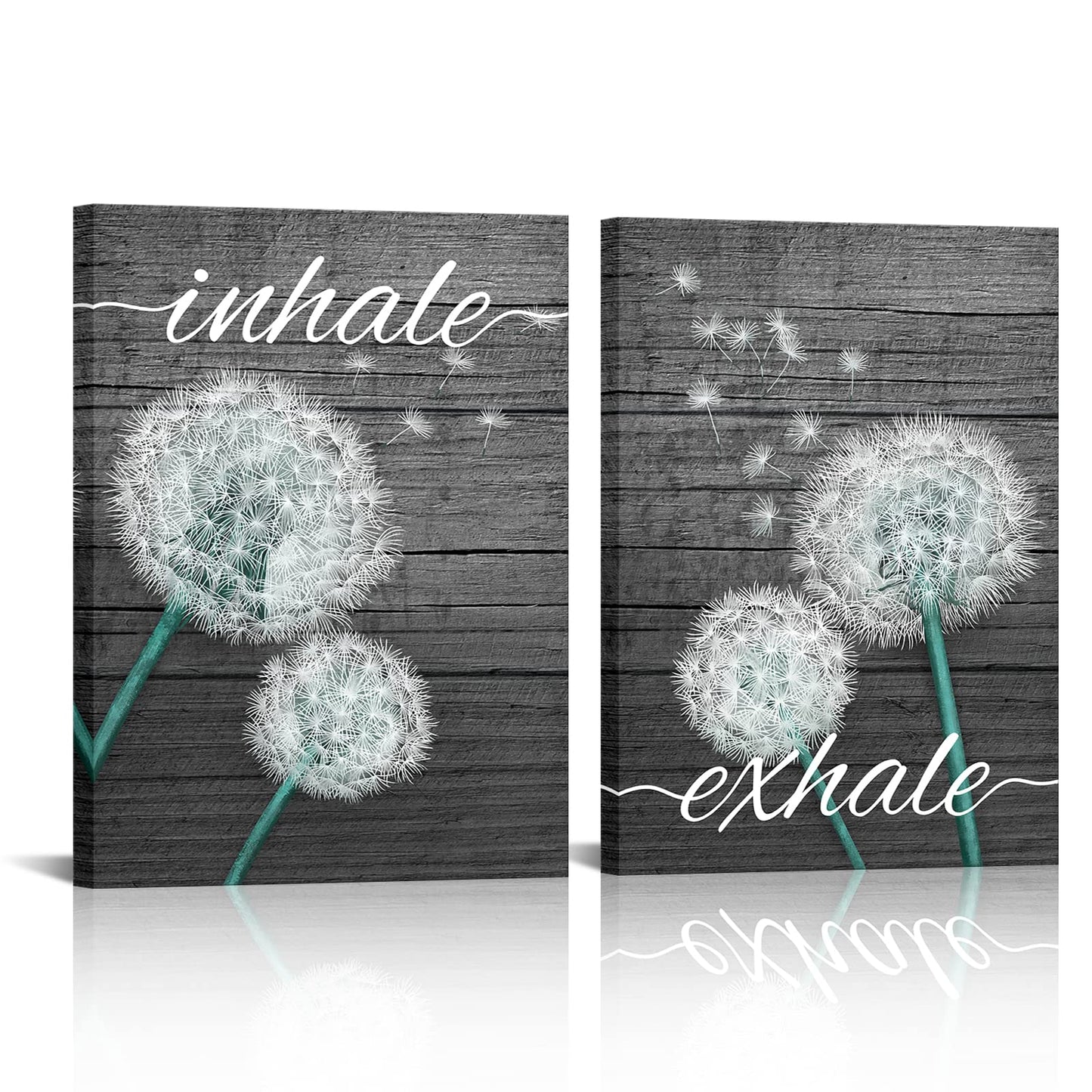 HOMEOART Farmhouse Decor Inhale Exhale Wall Art Dandelion Flower Painting Canvas Prints Yoga Room Meditation Room Decor Framed (12"x16"x2 Panel)
