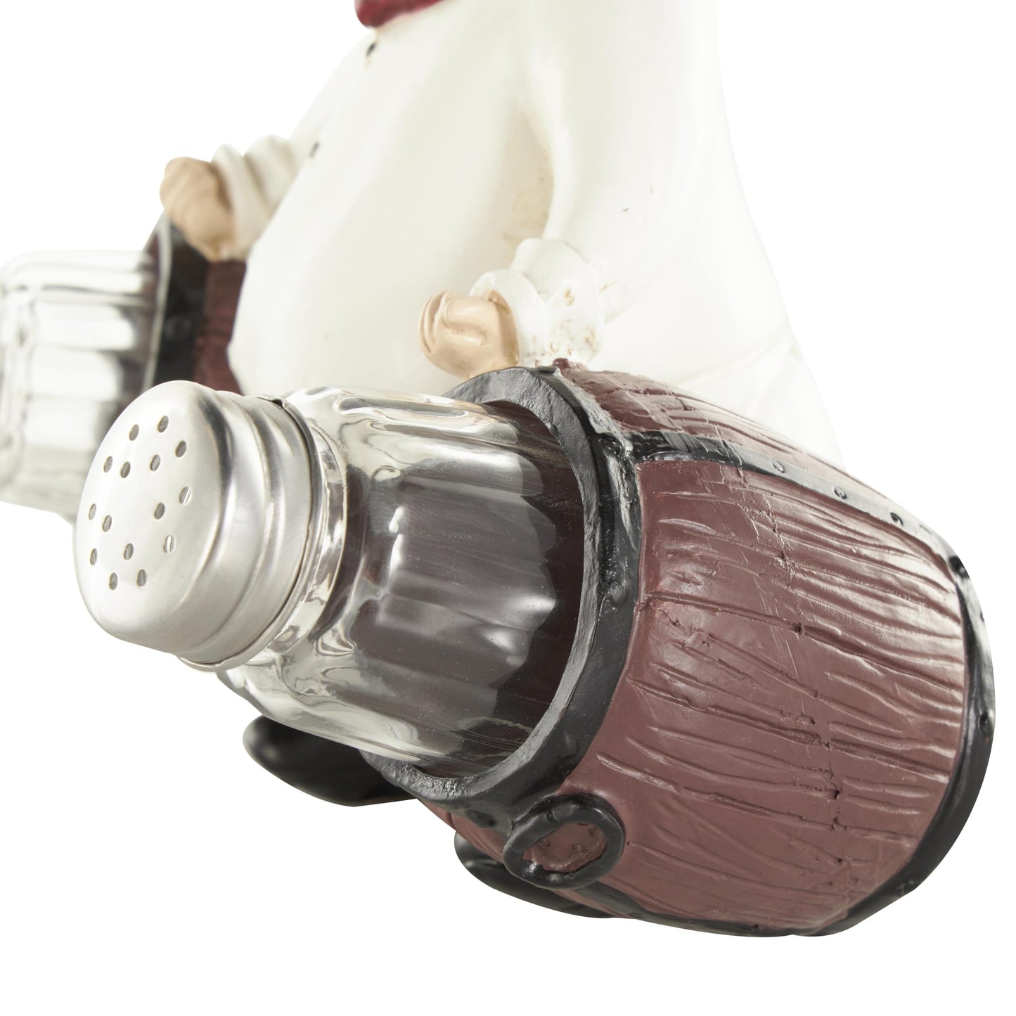 Deco 79 Polystone Chef Salt and Pepper Shaker Holder Figurine with Wood Barrel Accents, 7" x 4" x 8", White