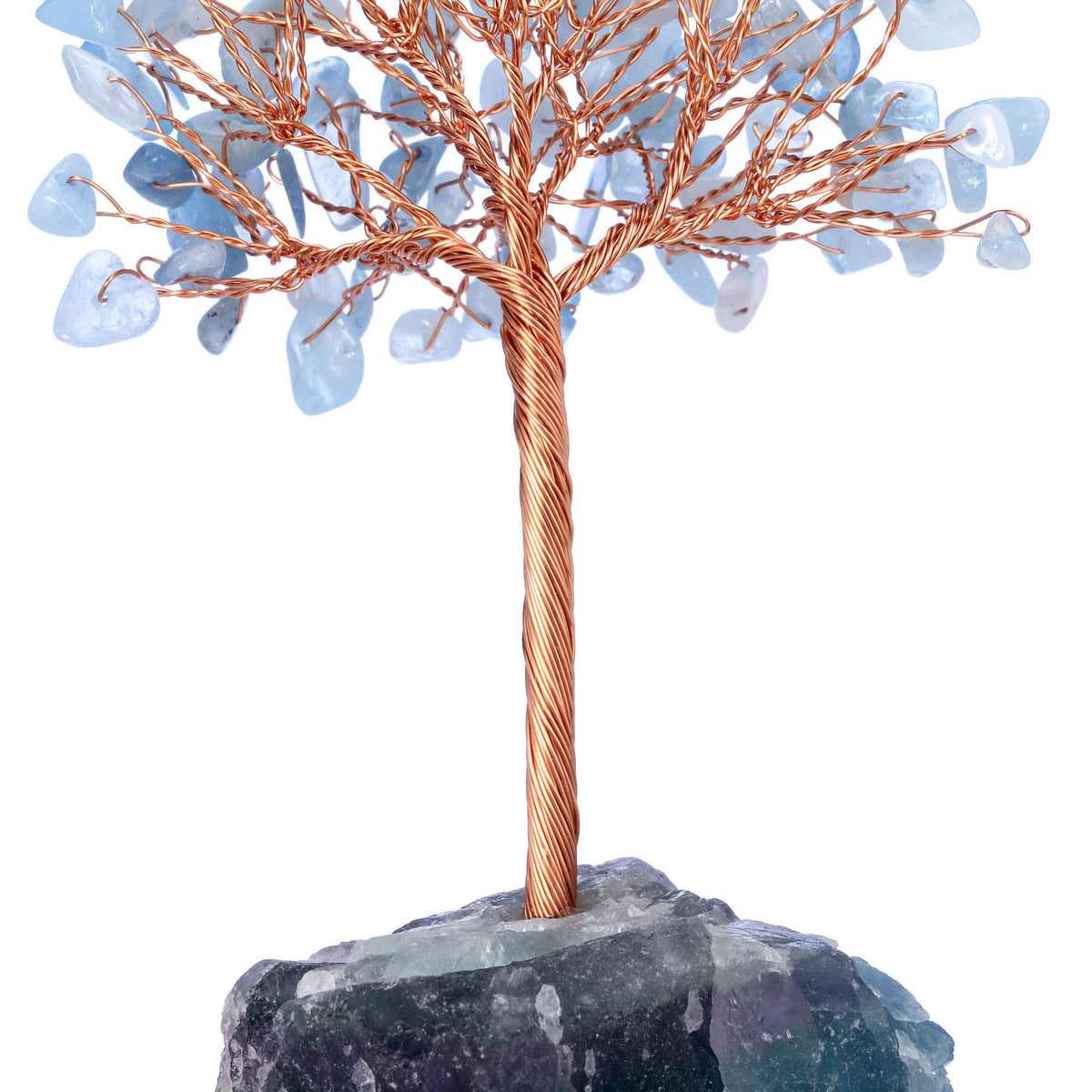Jovivi Natural Aquamarine Crystal Tree, Raw Healing Crystals Fluorite Base Bonsai Money Tree for Home Office Table Decor Wealth and Luck
