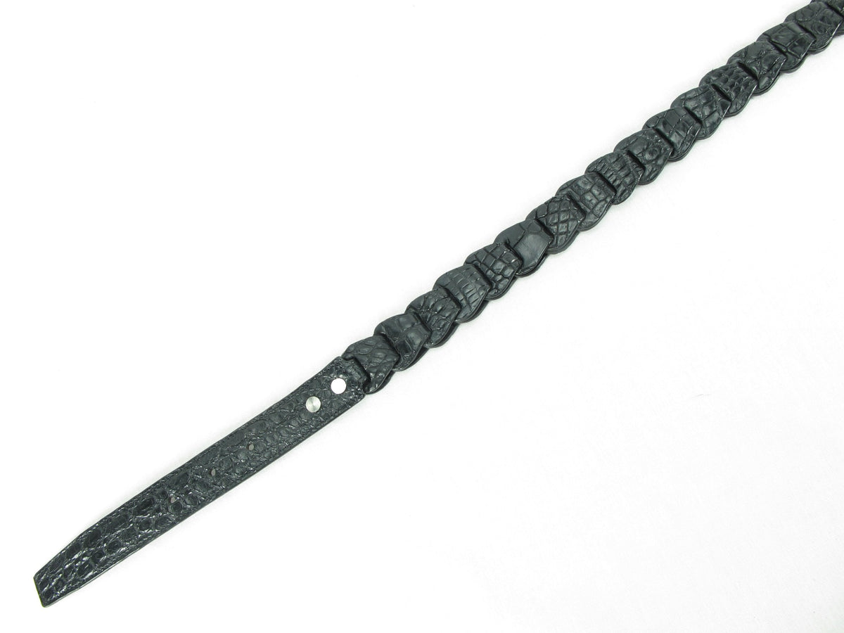 Pelgio Genuine Crocodile Skin Leather Women's Handmade Chain Belt 46" Long (Black)