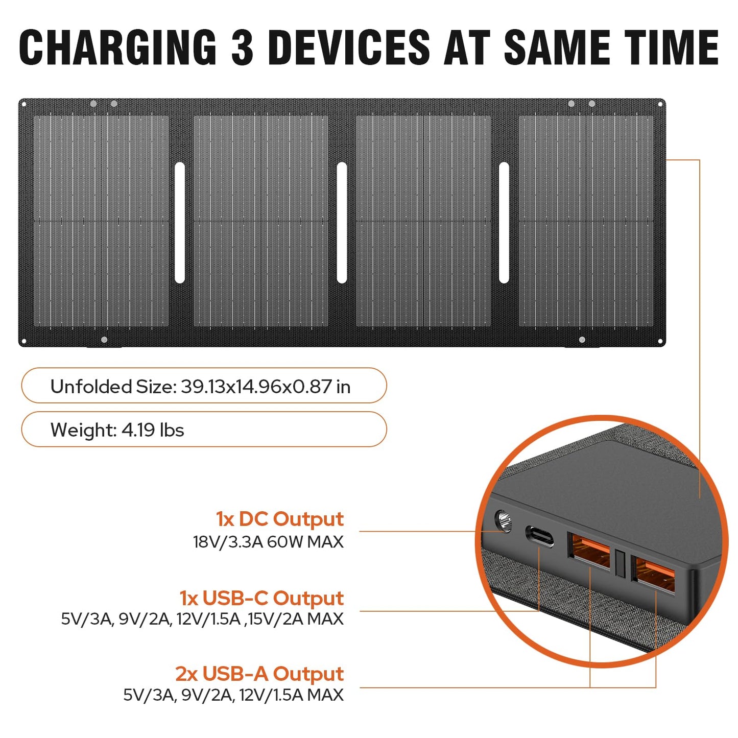 Portable Solar Generator, 300W Portable Power Station with Foldable 60W Solar Panel, 110V Pure Sine Wave 280Wh Lithium Battery Pack with USB DC AC Outlet for Home Use RV Van Outdoor Camping-Orange