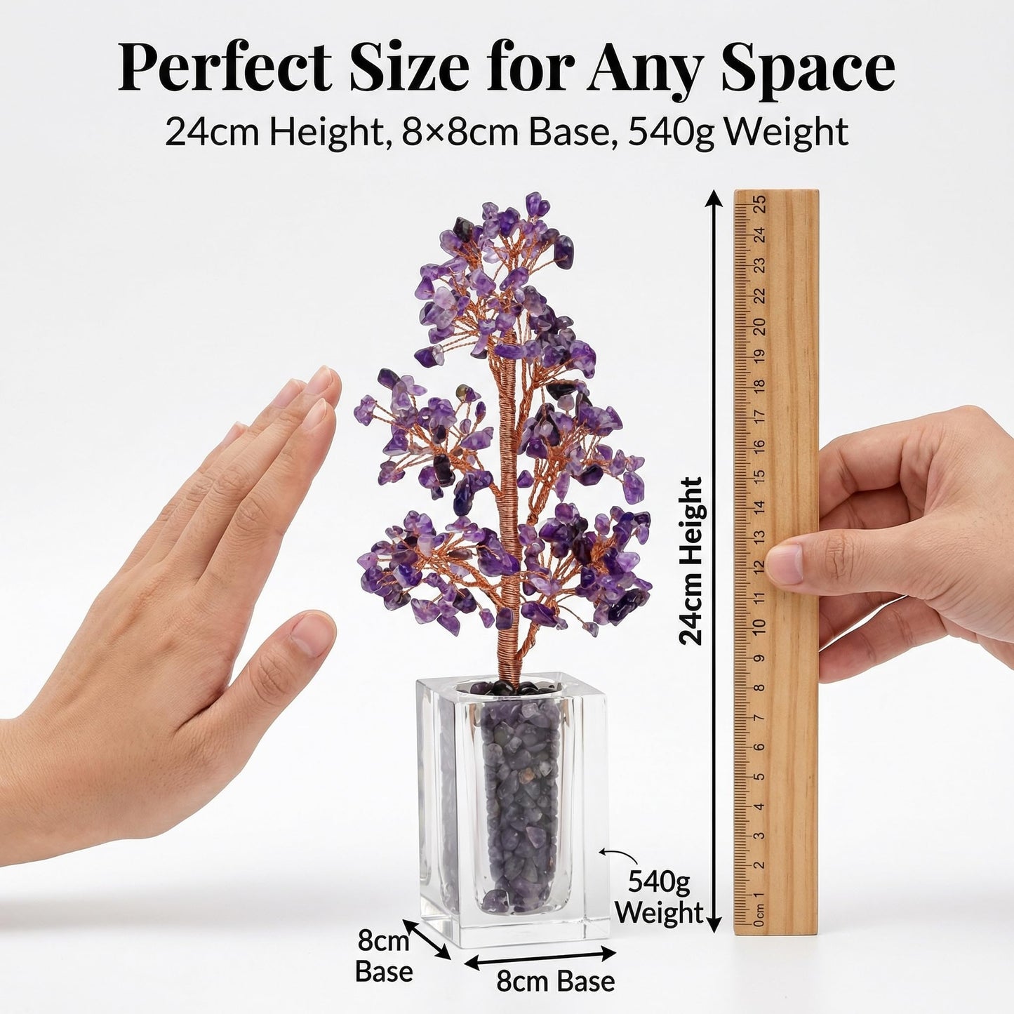 Handmade Natural Amethyst Crystal Money Tree | Healing Crystal Bonsai Tree for Positive Energy, Good Luck, Wealth | Home Office Bedroom Desk Decor, Meditation Spiritual Gift, 24cm (Medium)