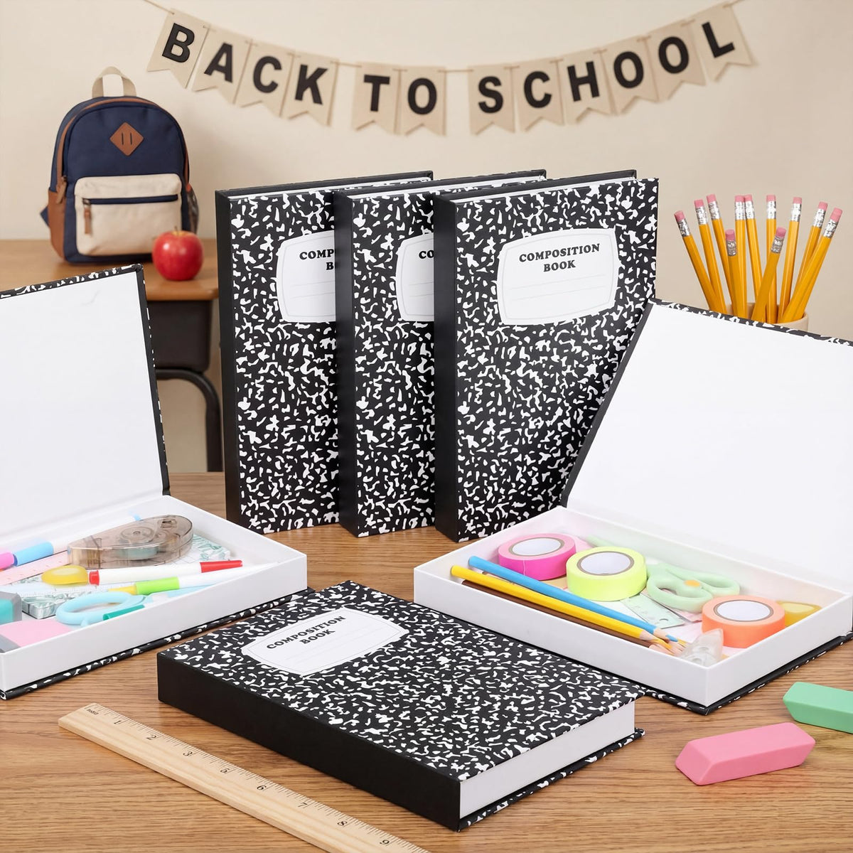 Amyhill 6 Pcs Teacher Appreciation Gifts Bulk Teacher Gifts Composition Notebook Box for Classroom Storage Boxes Graduation Party Favors Back to School Thank You Gift Supplies(Black)