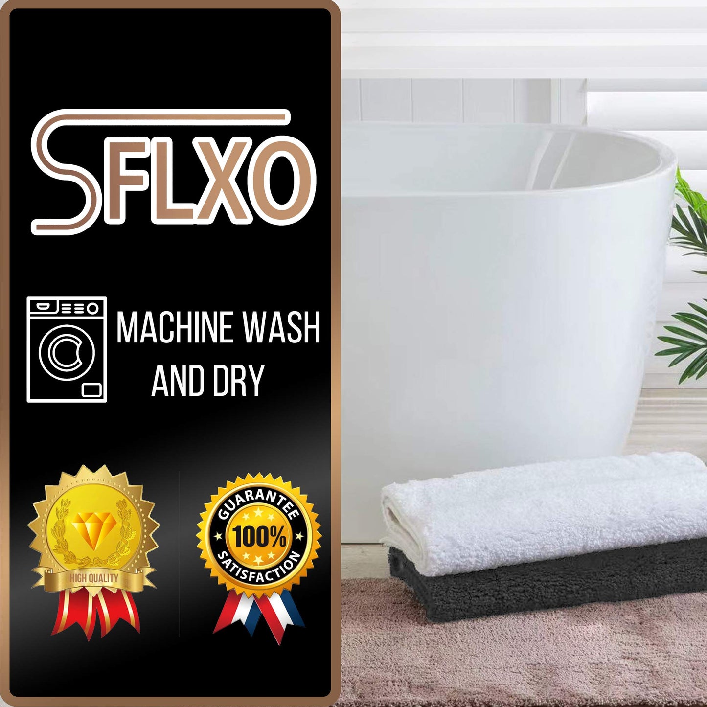 SFLXO 80cm x 50cm Non Slip Bath Mat Machine Washable Durable Soft Fluffy Microfiber Bathroom Mat Water Absorbent Bath Rug Deep Grey