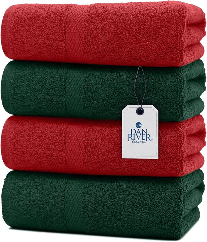 DAN RIVER Decorative Bath Towels Set of 4, 27 x 54 Inches