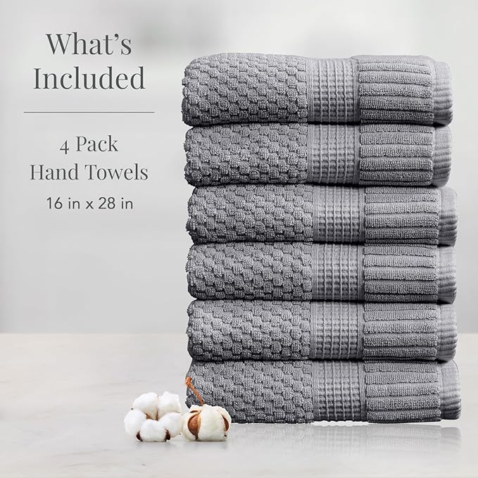 NY Loft 100% Cotton Hand Towel 6 Pack | Super Soft & Absorbent Quick-Dry Hand