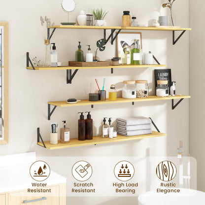 Acovy Floating Shelves for Wall,48" Wx8 D Wood Wall Shelves,Hanging Storage Floating Shelf with Metal Brackets,Wide Floating Bookshelf for Living Room,Office,Bedroom,Bathroom,Set of 2,Oak