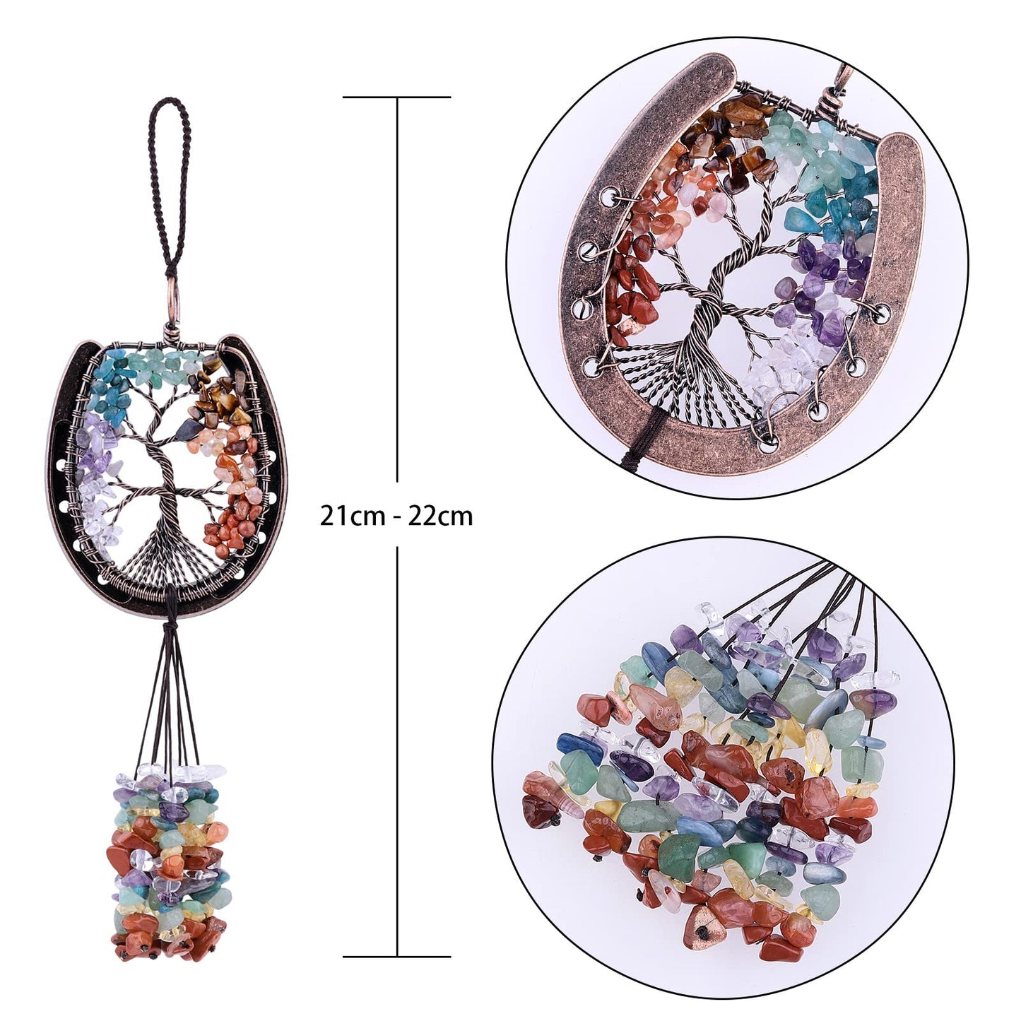 rockcloud Horseshoe with Crystals Tassel Wall Hanging Ornament, Tumbled Chips Gemstones Window Pendant for Home Office Car Meditation Decor, Mixed Stones