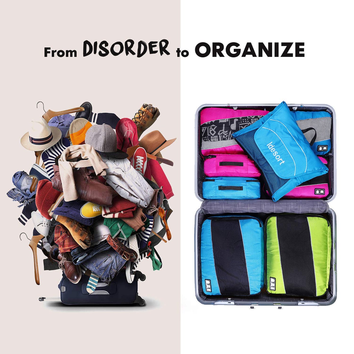 Packing Cubes Luggage Bags Organizer Durable Travel Accessories With Clothing Label, 8 Set - Rose/Blue, OneSize